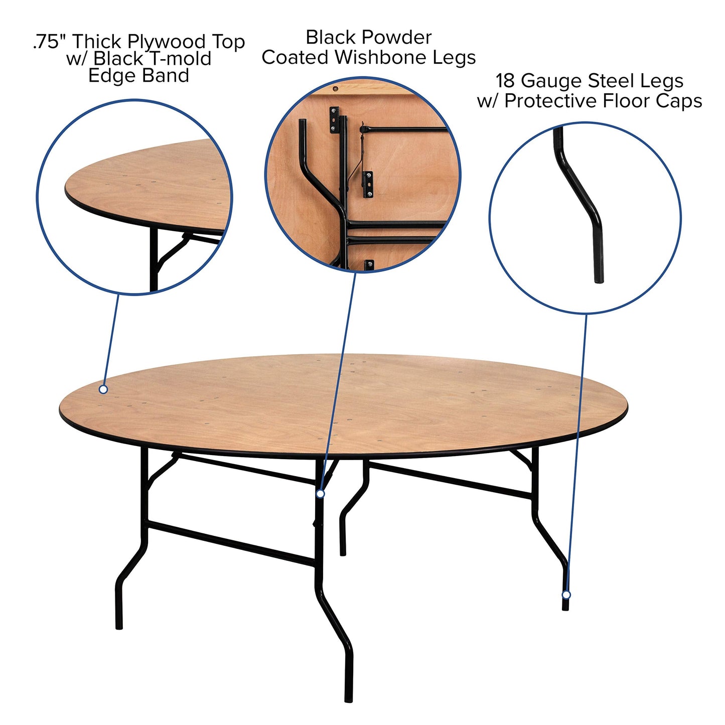 Flash Furniture Furman 6' Round All-Occasion Wood Folding Event Table, Foldable Round Portable Banquet Table with Wooden Top, Natural/Black
