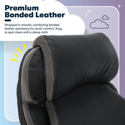 Serta Jackson Big and Tall Executive Home Office Chair with Smart Layers Technology, Wide Seat Cushion, Modern Comfy DeskChairs with Rolling Swivel Wheels, Bonded Leather, Black