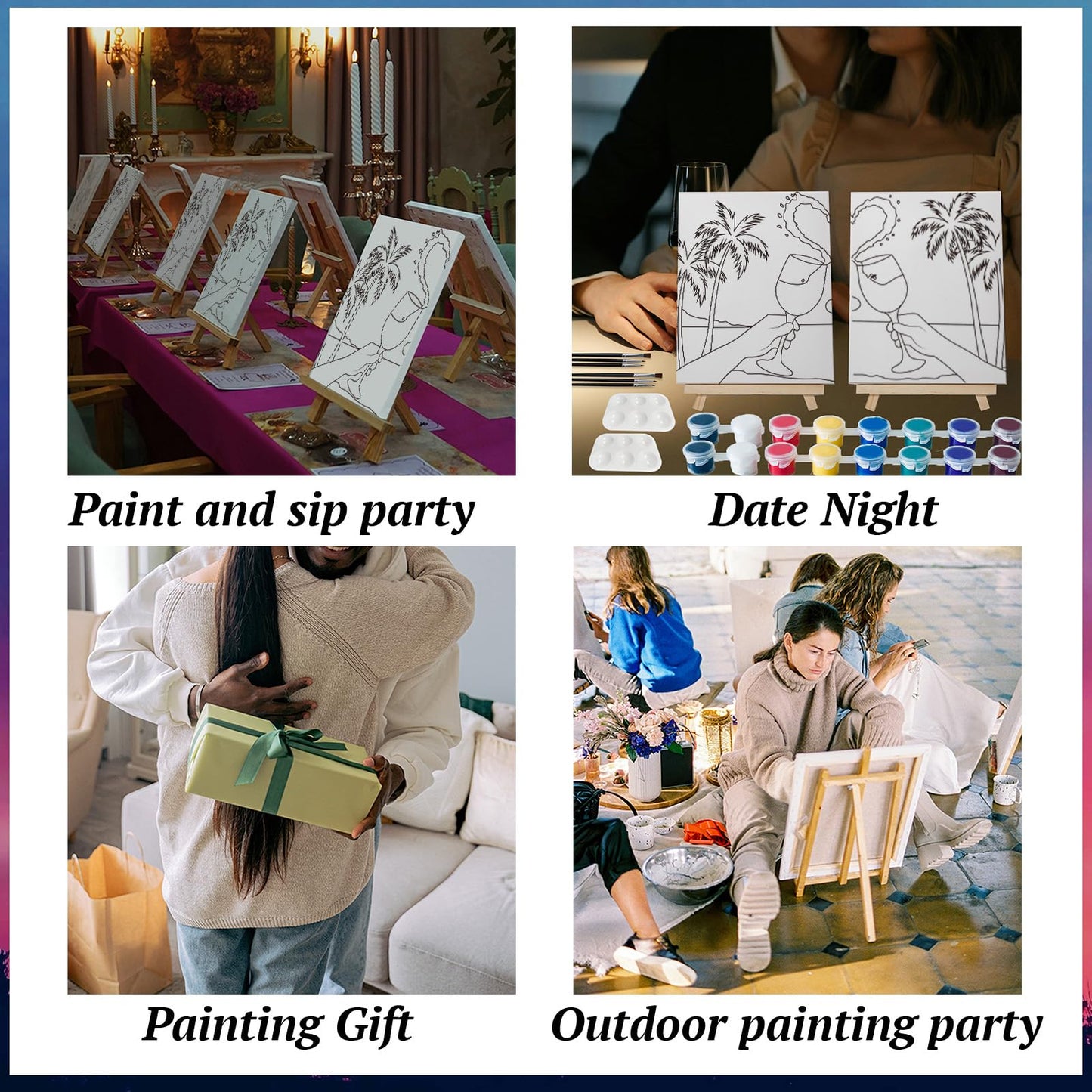 PAILIM 2 Pack Sip and Paint Kit for Adults Couples Painting Kit Pre Drawn Canvas to Paint at Home Date Night Party Favor Supplies Art Painting Set Couples Activity 8x10 Seaside Clink Glasses