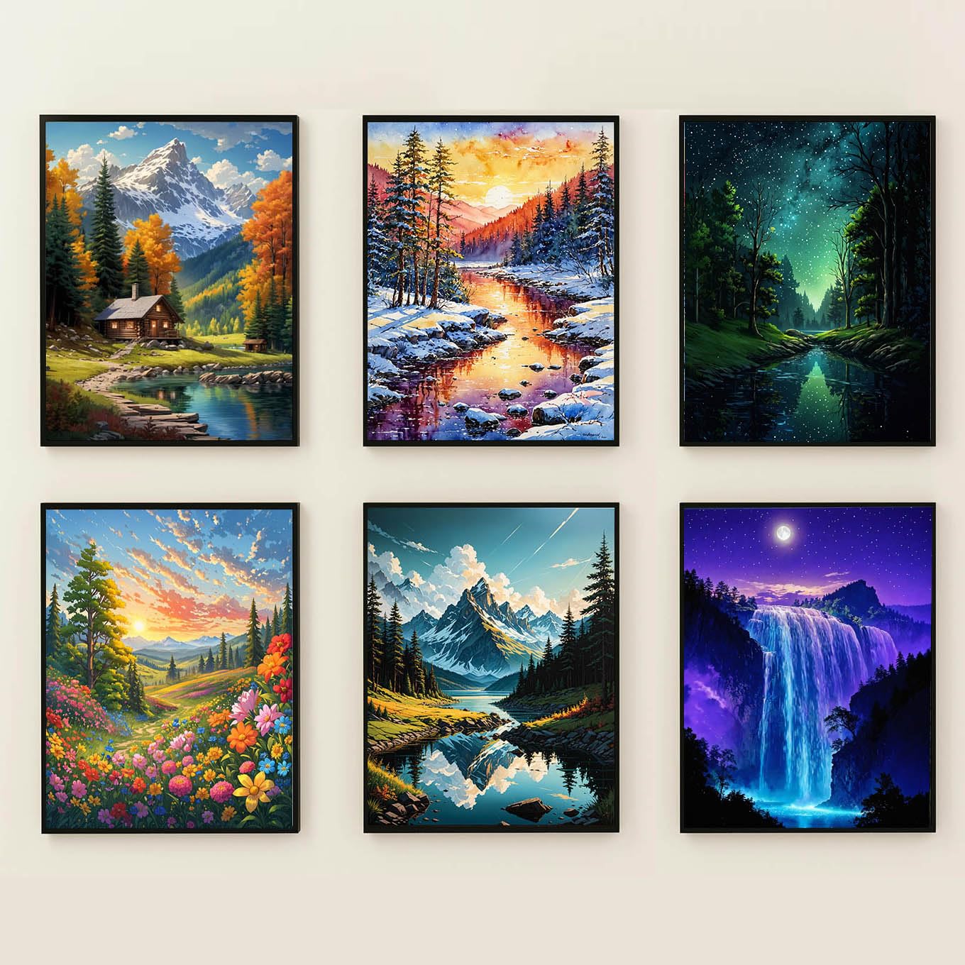 Lovepefe Mountain Diamond Art Painting Kits for Adults, 6 Pack Paint with Diamond Kit for Beginners DIY Full Drill Gem Art Home Wall Decor 12 X 16 Inch