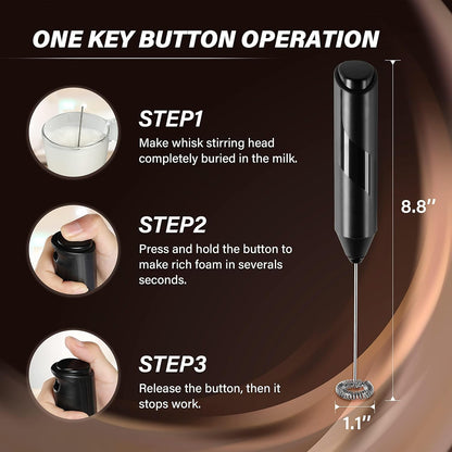 Simple Deluxe Handheld Milk Frother, Battery-Operated Foam Maker with Stainless Steel Stand for Coffee, Latte, Hot