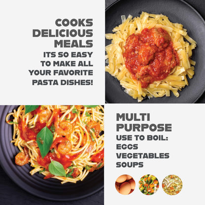 GOTHAM STEEL 5 Qt Nonstick Pasta Pot with Strainer Lid & Twist and Lock Handles, Ceramic Stock Pot with Tempered Glass Lid, Metal Utensil Safe, for Spaghetti Soup & Noodles, Dishwasher Safe, Black