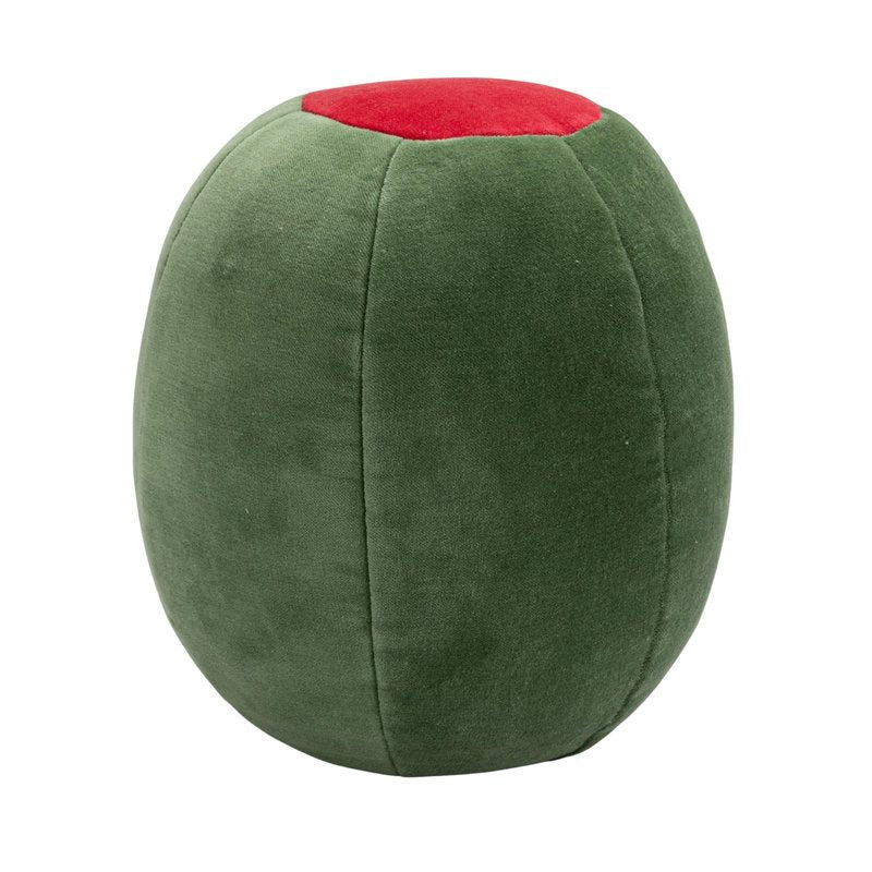 Creative Co-Op Cotton Velvet Olive Shaped Pillow, Green and Red