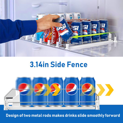 Drink Organizer for Fridge, Soda Can Organizer Dispenser for Refrigerator with Automatic Pusher Glide, Width Adjustable Clear Dividers Can Holder for 15 Cans, 115''D x 8.9''W x 3.1''H, 3 Rows