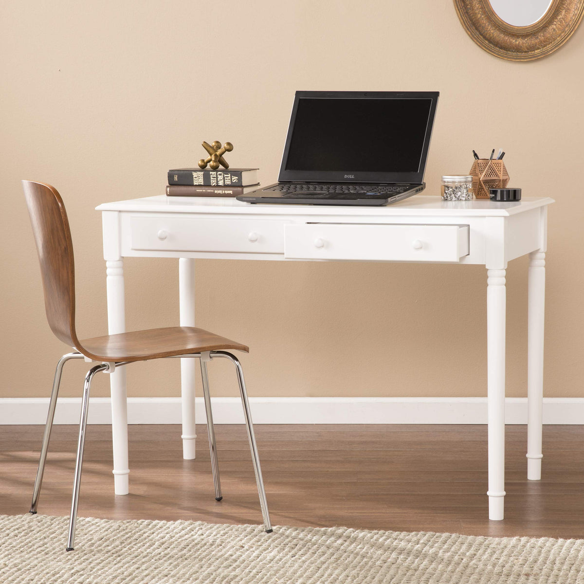 SEI Furniture - Writing 2-drawer Desk- Crisp White - Transitional Design, White Finish - Ideal for Home Office, Bedroom (HO8800)