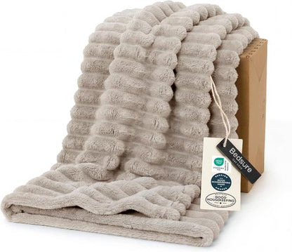 Bedsure GentleSoft Fleece Blanket - Cozy Light Brown Throw for Couch, Perfect 60x80 Inches Size