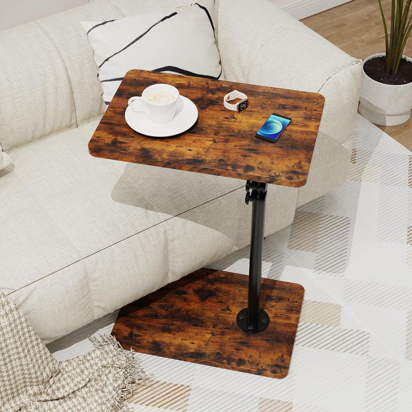 360Swivel TV Tray Table, Adjustable C Shaped End Table for Couch, Couch Side Table C Table That Slide Under Couch Desk