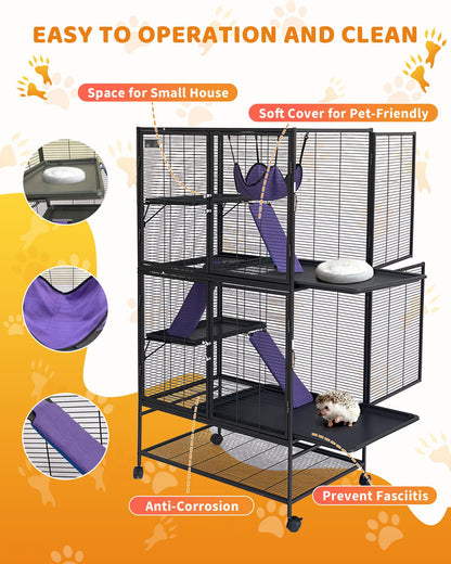 Garvee Metal Small Animal Cage,64 in H Ferret Cage for Small Animals - 4 Tier Large Hamster Cage with Removable Ramp, Hammock, Extra Storage Stand,Removable Tray for Ferret, Chinchilla, Hamster