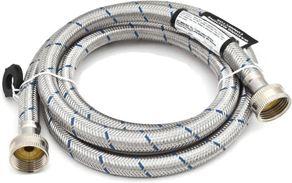 Set of Hot and Cold Stainless Steel Washing Machine Hoses, 6ft Long, Burst Proof Water Supply Lines