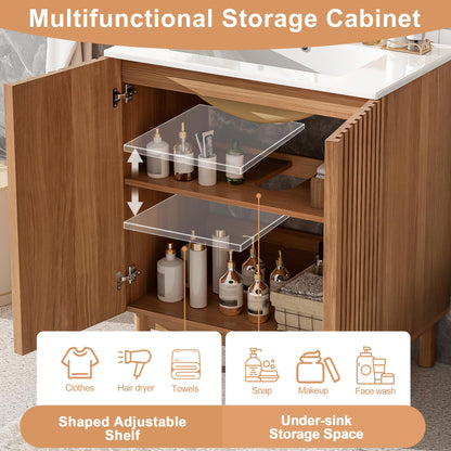 Merax 59.8" Bathroom Vanity with Ceramic Sink, Double Bathroom Vanity Combo, Freestanding Bathroom Cabinet with Wooden Legs, MDF Structure, Soft Close Doors, Adjustable Shelf