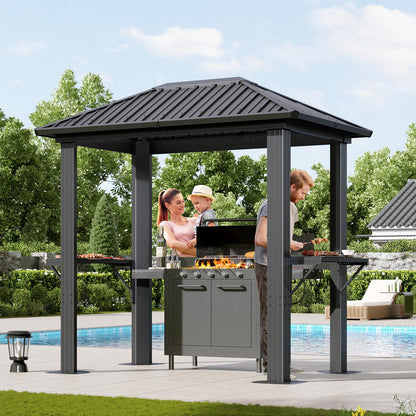 Aoxun Grill Hardtop Gazebo 5 x 8 FT, Outdoor Metal Hard Top Gazebo, Permanent BBQ Pavilion with Galvanized Steel Roof, Aluminum Pavilion with Shelves for Lawn, Garden, Patio, Backyard