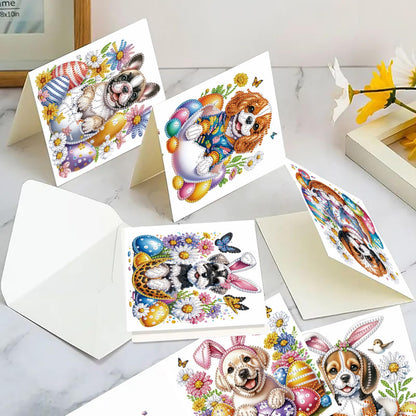 MaiYiYi 6 Pack DIY Daisy Dog Diamond Painting Cards Kit Cute Dog Diamond Art Cards Butterfly and Dogs Diamond Painting Greeting Cards for Family Friends Holiday Birthday