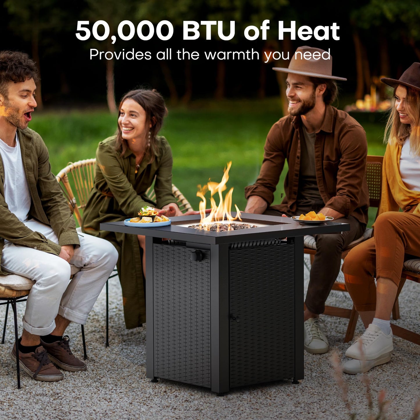 Propane Fire Pit, 50,000 BTU Gas Fire Pits for Outside Patio, 28'' Steel Table Top Firepit with Lid and Lava Rock, Outdoor Table Heater for Deck, Garden, Backyard, Black
