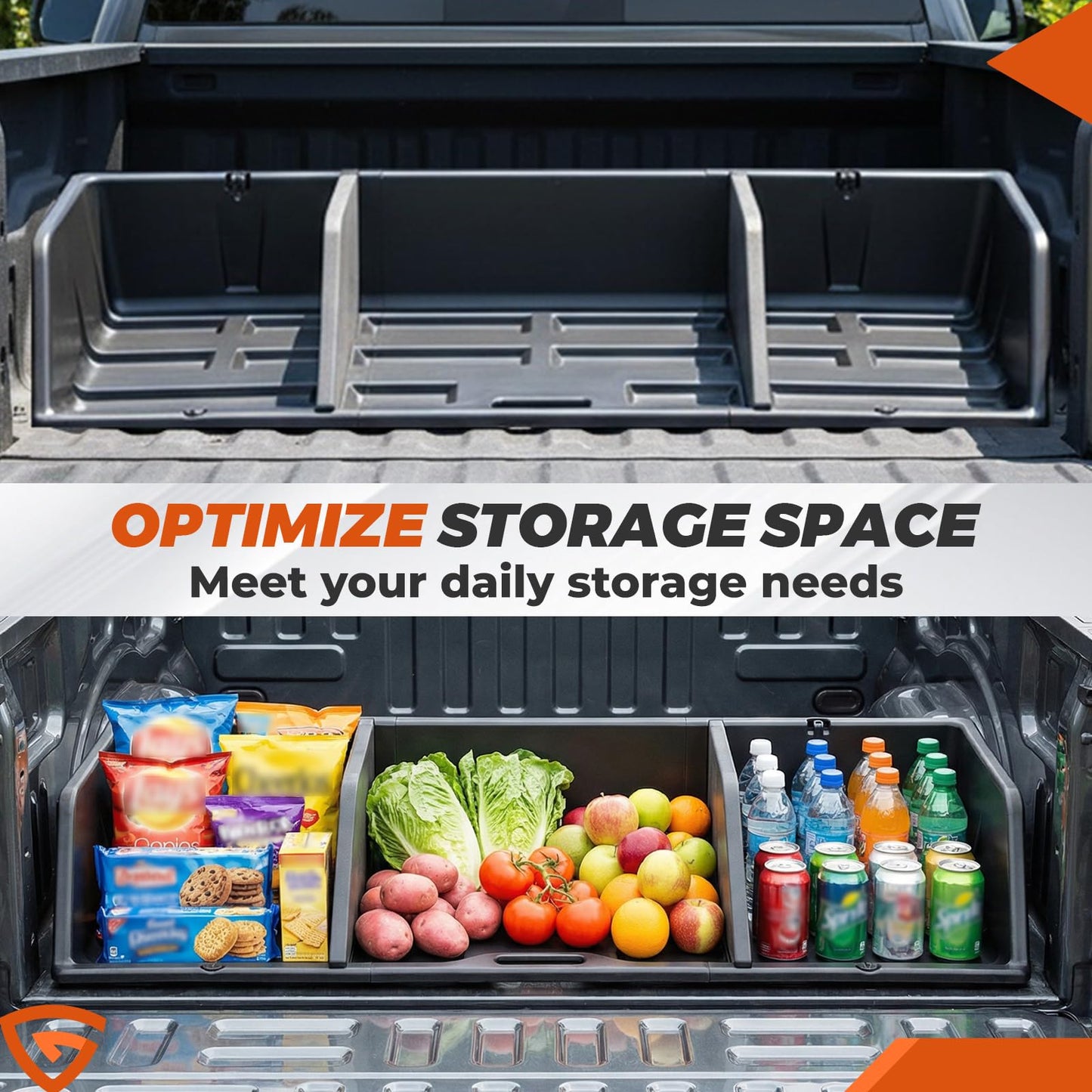GEARLAST 48 inch Truck Bed Cargo Box, Truck Bed Organizers and Storage,Truck Bed Storage System with Isolation Netting and Tarpaulin, Tailgate-slide Design for Effortless Loading/Unloading