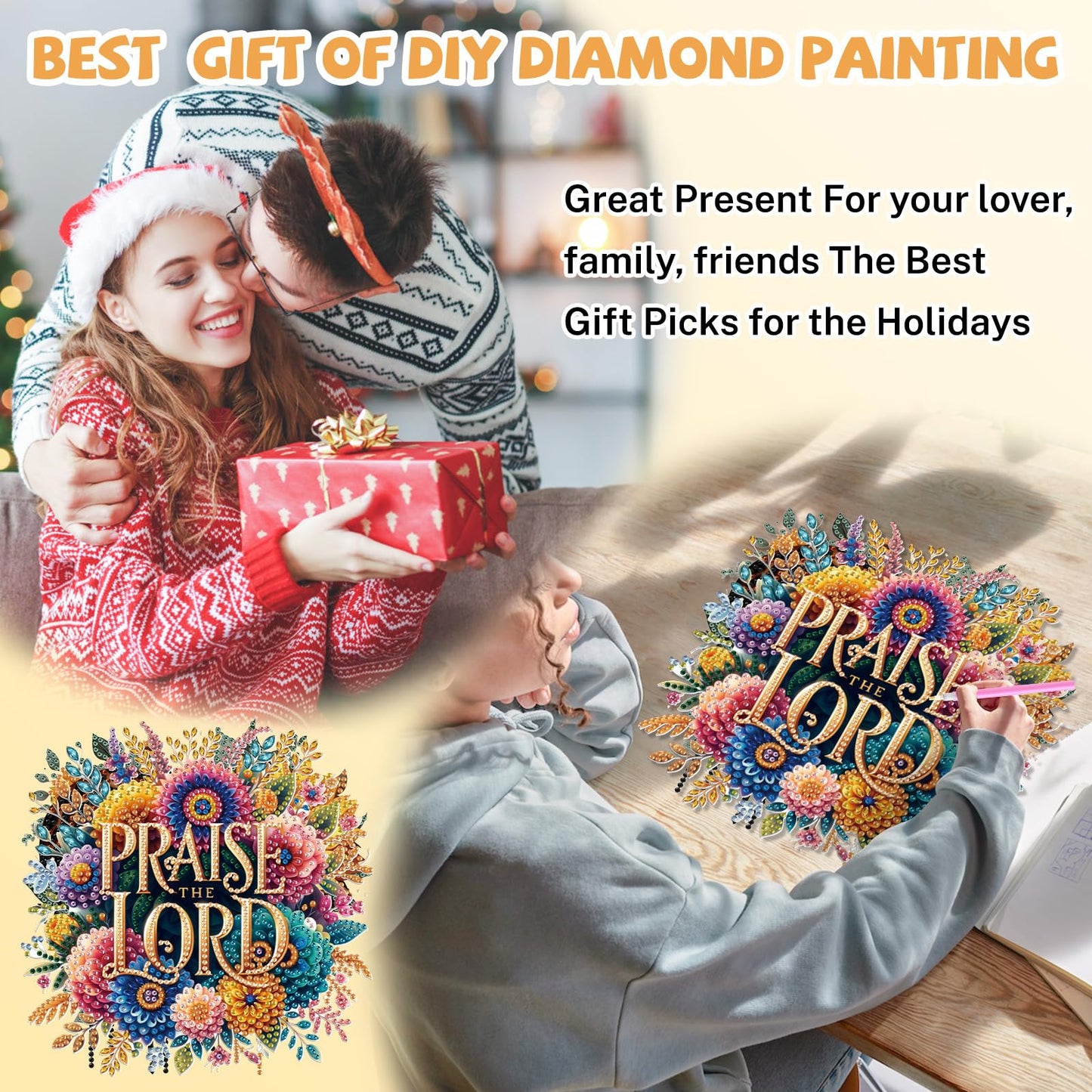 Bowetile Praise The Lord Diamond Art Hanging Kits for Adults, Diamond Art Suncatchers Easter, 5D Special Shape Diamond Painting Pendant Window Ornament Gifts for Home Wall Garden Decor