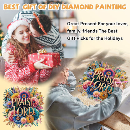 Bowetile Praise The Lord Diamond Art Hanging Kits for Adults, Diamond Art Suncatchers Easter, 5D Special Shape Diamond Painting Pendant Window Ornament Gifts for Home Wall Garden Decor