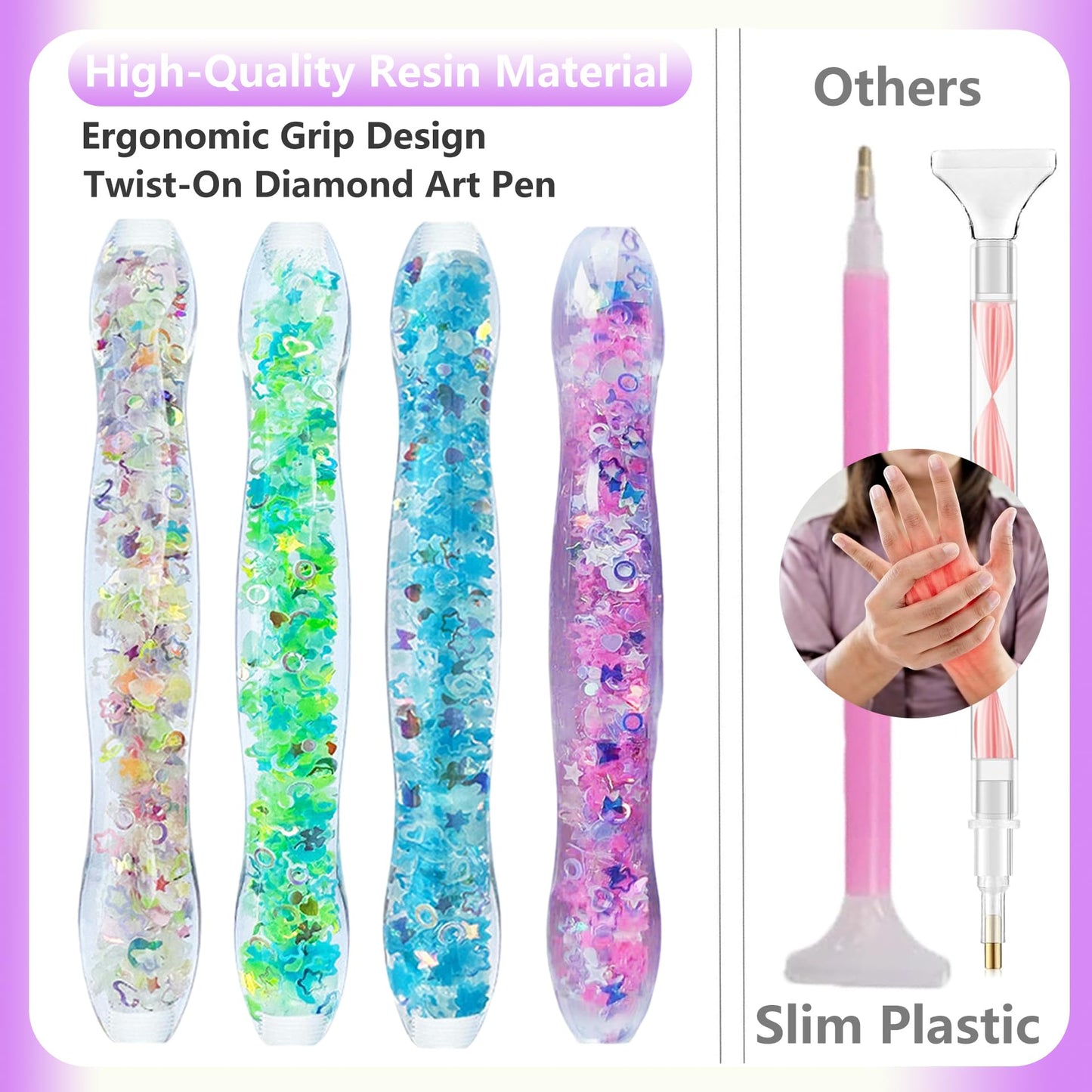 5D Diamond Painting Pen, 4Pcs Screw Thread Diamond Art Pens, Diamond Painting Art Drill Bead Dot Pick Pen for Adults, Diamond Art Accessories Tools for DIY Crafts, Diamond Art Stylus (Glitter-BPGP)