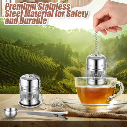 Umigy 4 Pcs Tea Infuser Strainers for Loose Tea with Scoop, Extra Fine Mesh Steeper 304 Stainless Steel Diffuser Leaf Holder with Extended Chain Hook for Brew, Spices, Seasoning (Stylish Style)