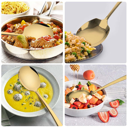 Large Serving Spoons Set Stainless Steel 12 Inch Serving Utensils for Buffet Catering Dishwasher Safe(2-pieces, Gold)