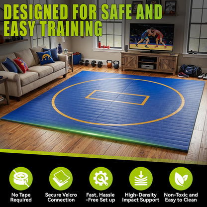 AORSUS 10ft x 10ft Wrestling Mat for Home, 1.25" High-Density EVA Foam Roll-Up Grappling Mat – Professional BJJ, MMA, Judo Training Surface – Portable Roll-Out Gymnastics Mat for Home Gym & Dojo, Blue