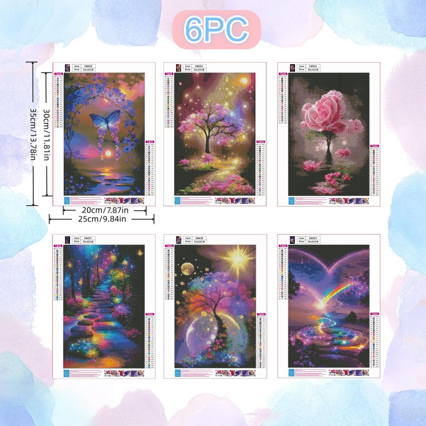 6 Pack Diamond Art Kits for Adults, Butterfly Flower Landscape 5D Diamond Painting for Adult Beginners, DIY Full Drill Round Gem Painting Dot Art Sets, Home Wall Decor 9.8x13.8 Inch