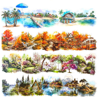 Ychsring Nature Landscape Stickers Set - 120 Pcs Clear PET Travel Stickers for Scrapbooking, Journaling, Junk Journal, Collage - Waterproof Transparent Mountain Forest Beach for Scrapbook Supplies