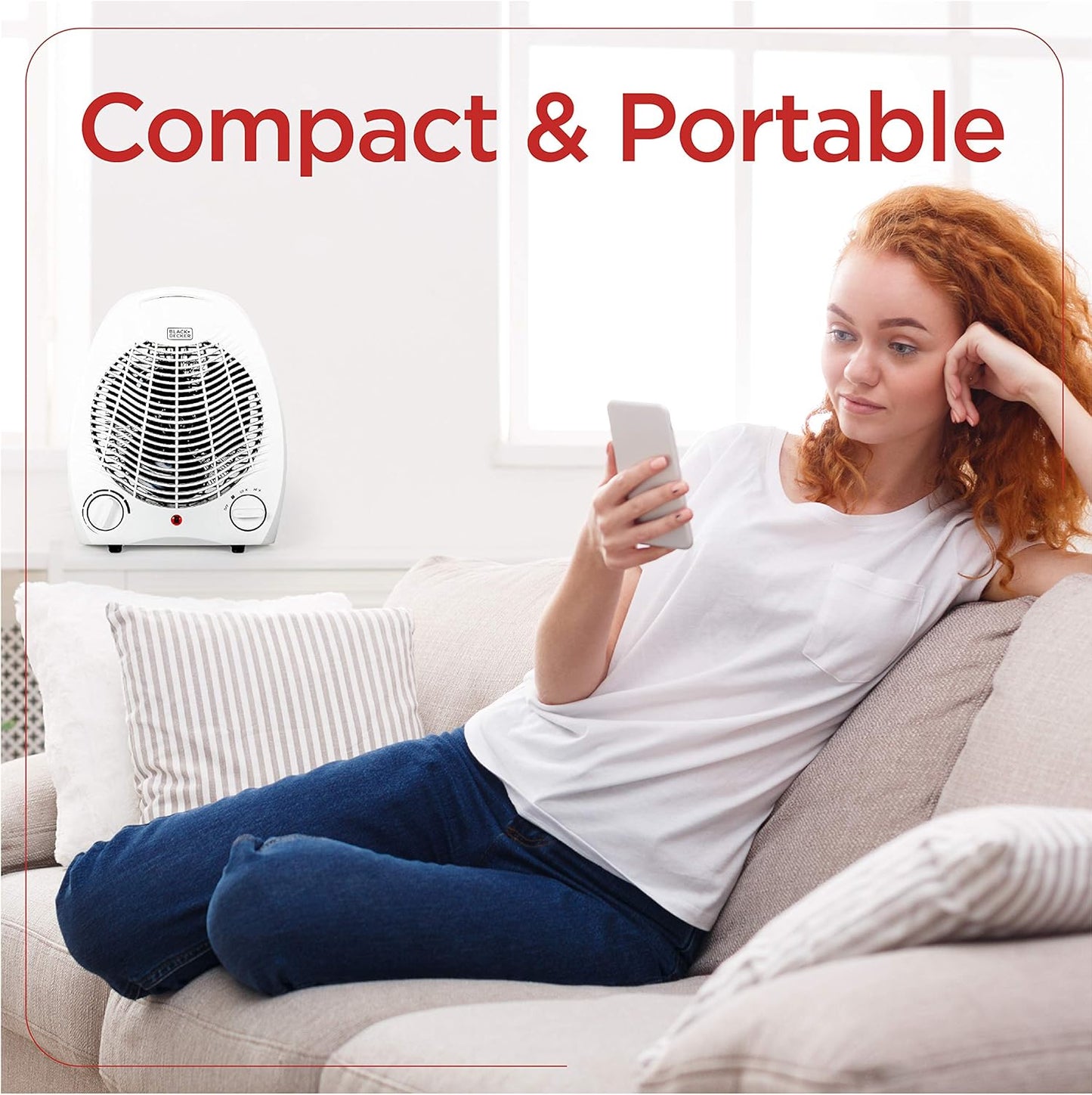 BLACK+DECKER Space Heater - Personal Heater for Office Desk, 3 Settings, Adjustable Thermostat, Black & White