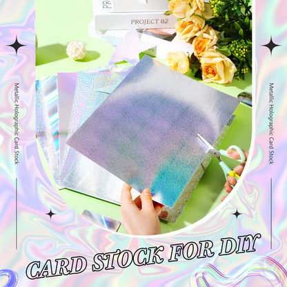 Kosiz 100 Sheets Metallic Holographic Card Stock Shiny Glitter Cardstock Iridescent Mirror Paper 8.5 x 11'' 250 GSM Thick Mixed Color Foil Paper for Scrapbook Letter Poster Craft(Multi Color)