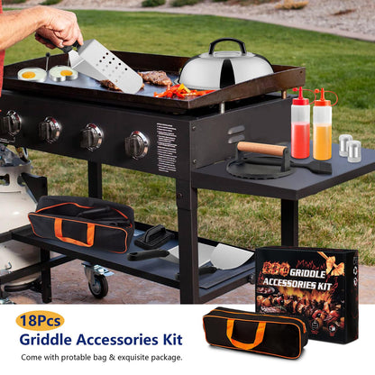 18Pcs Griddle Accessories Kit for Blackstone, Joyfair Flattop Grilling Accessory Set with Smash Burger Press, Stainless Steel Spatula Tools with Basting Cover for Outdoor BBQ Cooking (PP Handles)