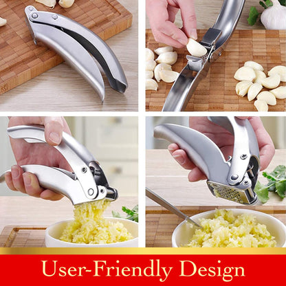 Coolklick Heavy Duty Garlic Press, No Peeling Needed, Stainless Steel Professional Garlic Mincer & Crusher, Dual Lever-Assisted Design with Large Capacity Chamber for Effortless Garlic Crushing.
