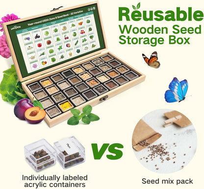 8 30,000+ 32 USDA Zone Heirloom Seed Bank, Non-GMO Varieties of Seeds for Planting Vegetables Herbs, Survival Seed Kit