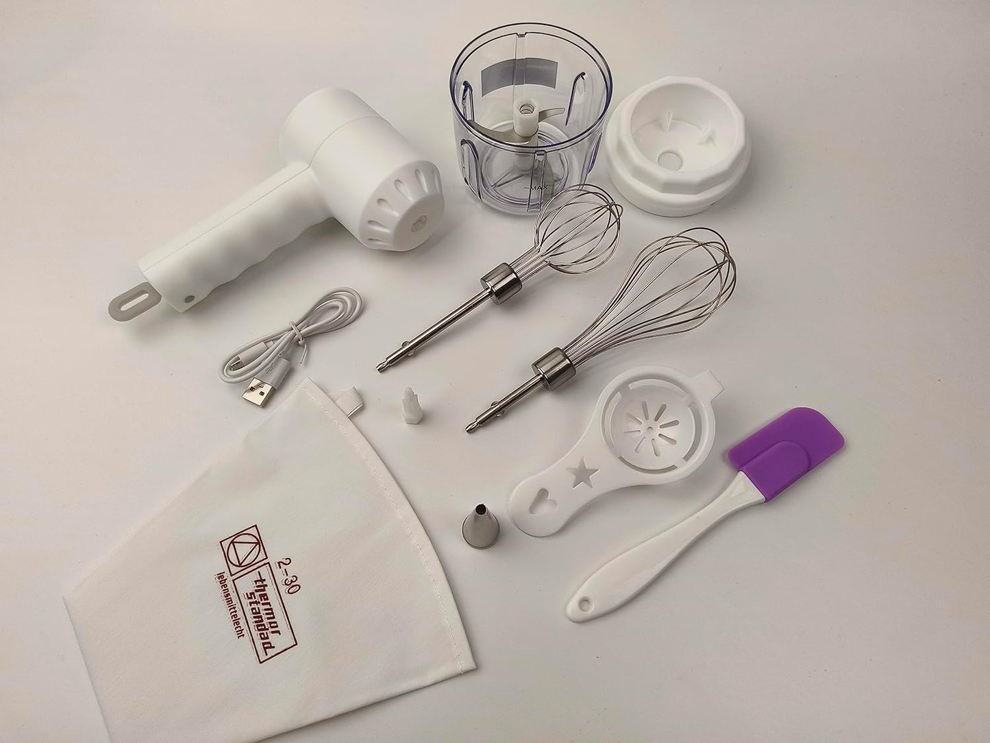 Cordless Hand Mixer & Mini Food Processor with 3 Speed Modes, Electric Egg Beater Whisk, USB Cable & Accessories