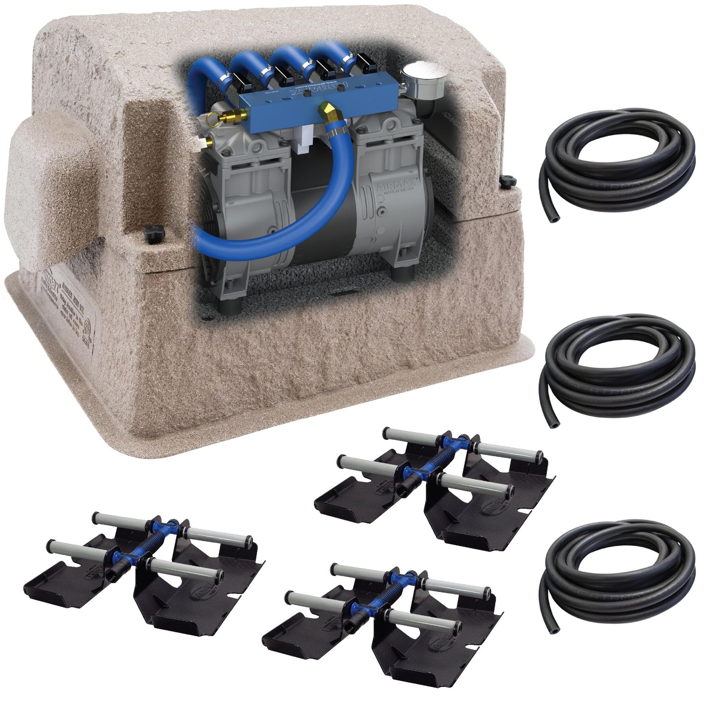 Airmax PondSeries PS40 Aeration System, Pond & Lake Aerator, Aerate Ponds & Lakes up to 3 Acres, Quiet & Energy Efficient Compressor, Maximum Water Circulation, 3 Air Diffuser Kit, 230v