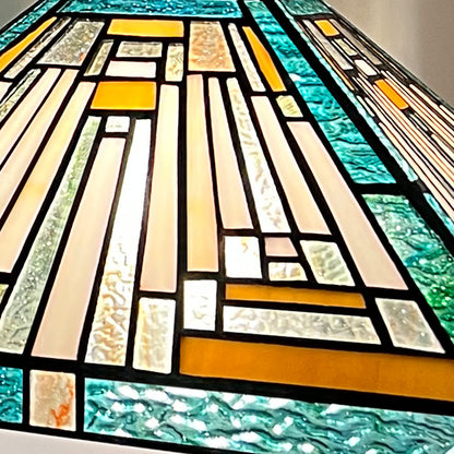 Capulina Tiffany Lamp Stained Glass Pool Table Light Chandelier 3-Lights 12 Inches Wide Amber Green Antique Mission Tiffany Style Pendant Light for Dining Room Kitchen Island Pool Table Hall Farmhouse