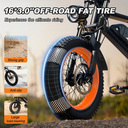 AVDLBIKE Electric Bike, 16'' Fat Tire eBike for Teens/Adults, 500W E-Bike with 36V/12.8Ah Removable Battery, 20MPH 45 Mile Range Commuting Electric Mountain Bike with Dual Dual Brakes-Orange A13