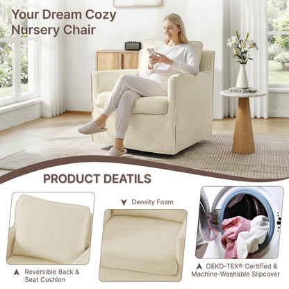 KISLOT Swivel Accent Chair Rocking Recliner 360 Degree Swivel Armchair Machine-Washable Cover for Nursery Living Room Bedroom