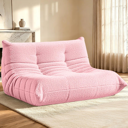 HABUTWAY Bean Bag Chairs Fireside Lazy Floor Sofa, Soft Teddy Fleece 2 Seater Sofa with High-Resilience Foam Filling，Beanbag for Living Room, Bedroom, Office (Pink Teddy)
