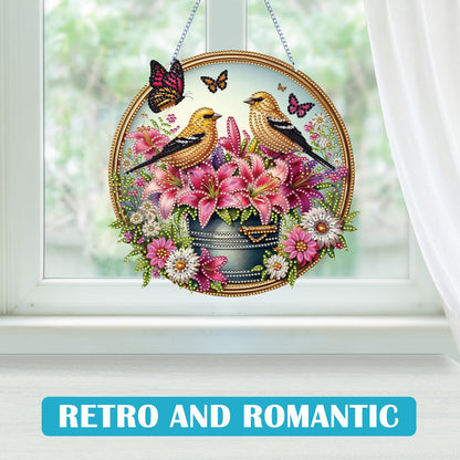 C‘eitura 5D DIY Diamond Painting Hanging Ornament Flower & Bird Sun Catcher, Double Sided Diamond Art Craft Kit for Home Wall Window Decor, Creative Relaxing Gift for Adults & Teens