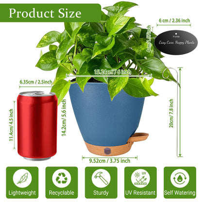 6 Inch Self Watering Pots for Indoor Plants(5-Pack) – Small Plastic Planters with Water Level Window, Drainage Holes & Detachable Trays, Indoor Outdoor Flower Pots for Herbs, Snake,Pothos(Navy Blue)