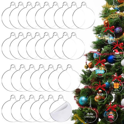 100 Pack Christmas Tree Ornaments Blanks - 4 Inch Clear Round Acrylic Flat Disc Ornaments Blanks Christmas DIY Crafts Transparent Circle Discs for Xmas Winter New Year Party Hanging Decorations