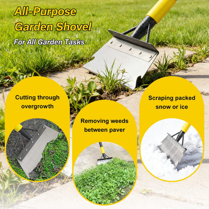 Garden Flat Shovel,60” Ice Scraper,Snow Shovel for Driveway, Stainless Steel Multifunctional Cleaning Shovels Chopper Floor Scraper for Outdoor Walkway Car Snow Ice Weeds Moss Removal