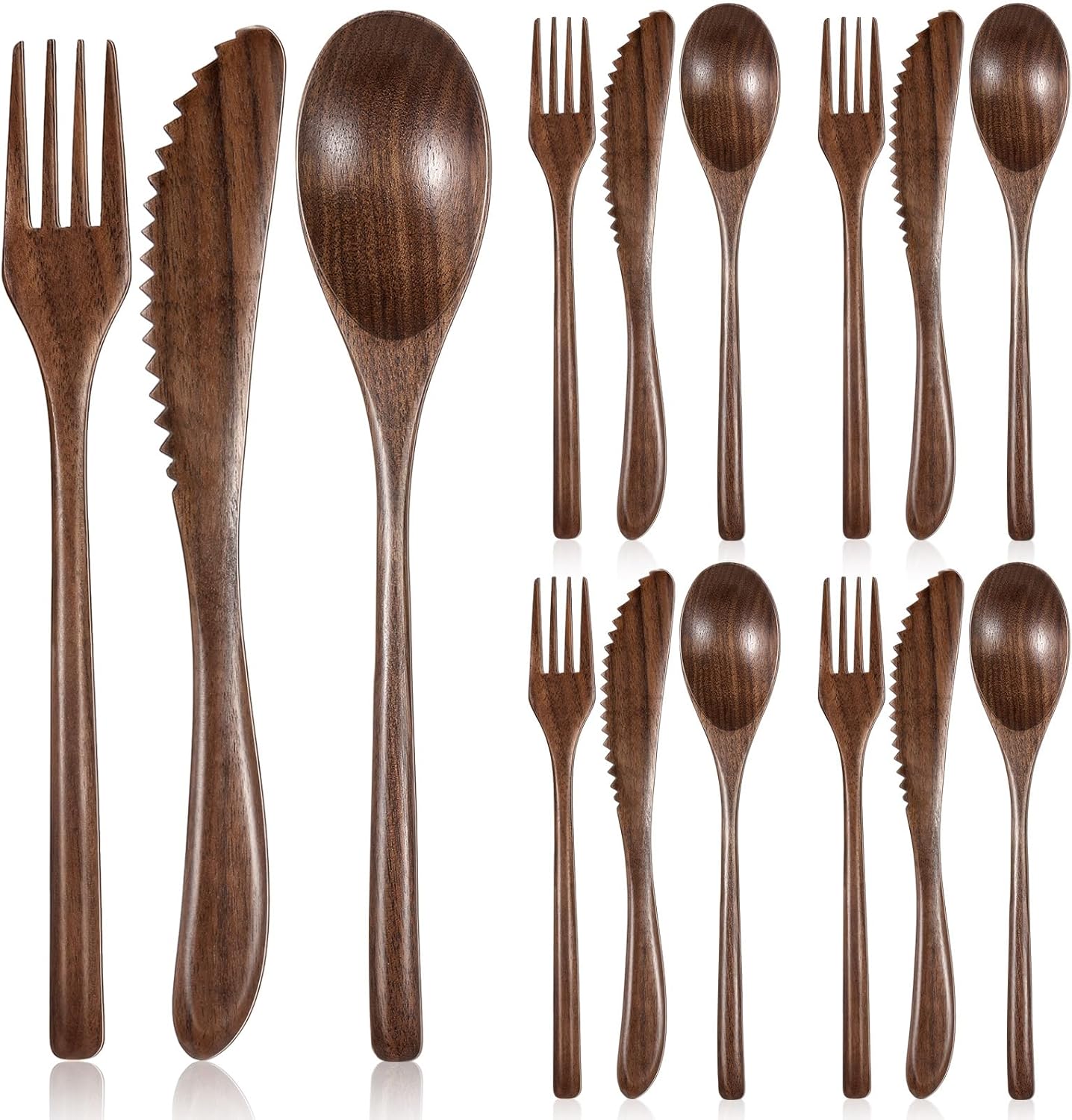 12 Set Set Geiserailie Pcs Wooden Silverware Wood Utensils for Eating Wooden Spoon Fork Knife Cutlery Kitchen Dinner