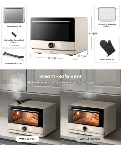 FOTILE HYZK32-E3-E ChefCubii 1.1 cu. ft. 4-in-1 Combi-Steam Oven with Steam-Bake, Air Fry, Convection, Dehydrator Functions, and 50 Preset Menus, Beige