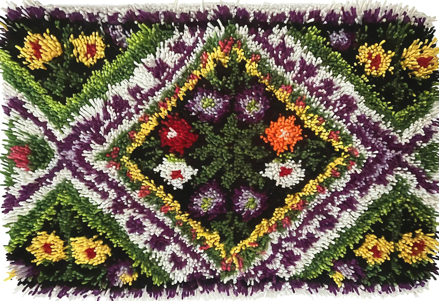 KitsMaster Vintage Garden Latch Hook Rug Kit, Floral DIY Rug Making Kit, Complete Craft Kit with Printed Canvas & Instructions, 23.6''x15.8'' (Floral Diamond)