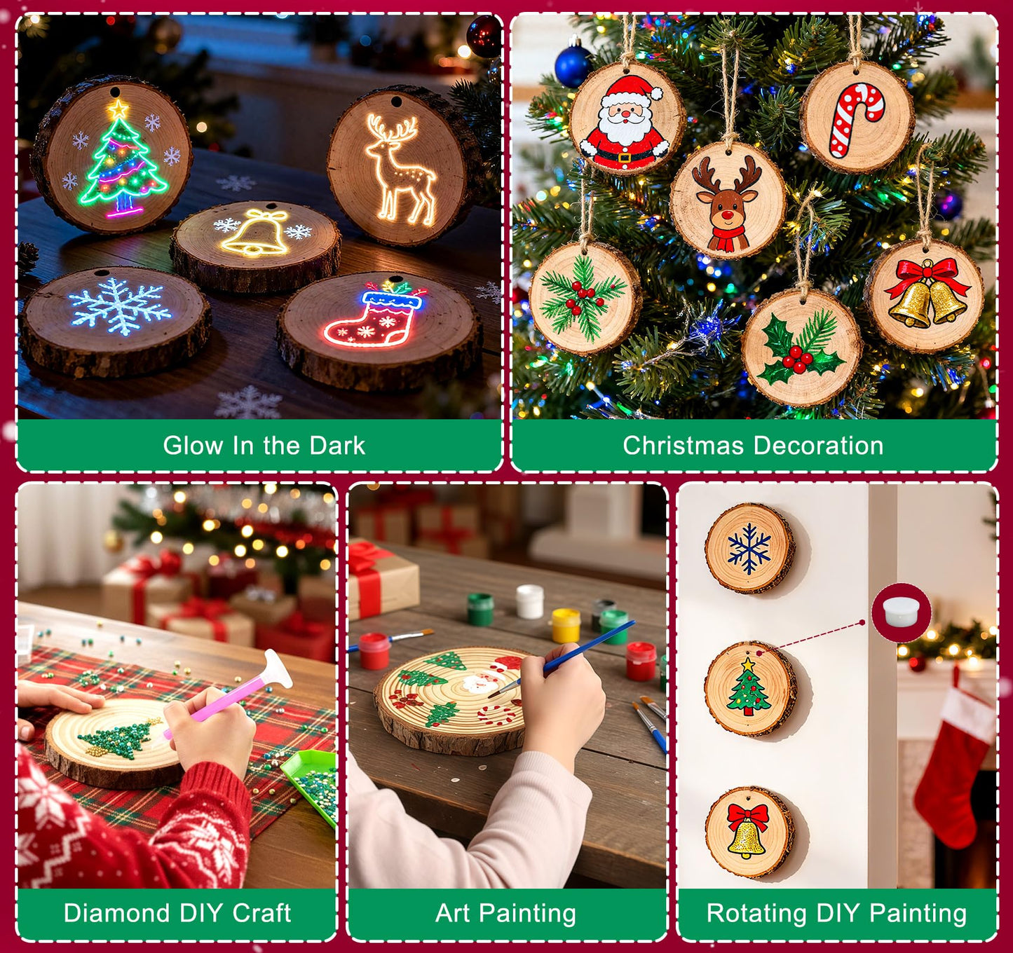 Timburst Unfinished Wood Slices Ornaments, 171pcs All-in-One Kids Painting Crafts, Glow in the Dark Wooden Craft Kit with Pre-Drilled Holes, Arts and Crafts for Girls Boys Ages 6+ Birthday Gift