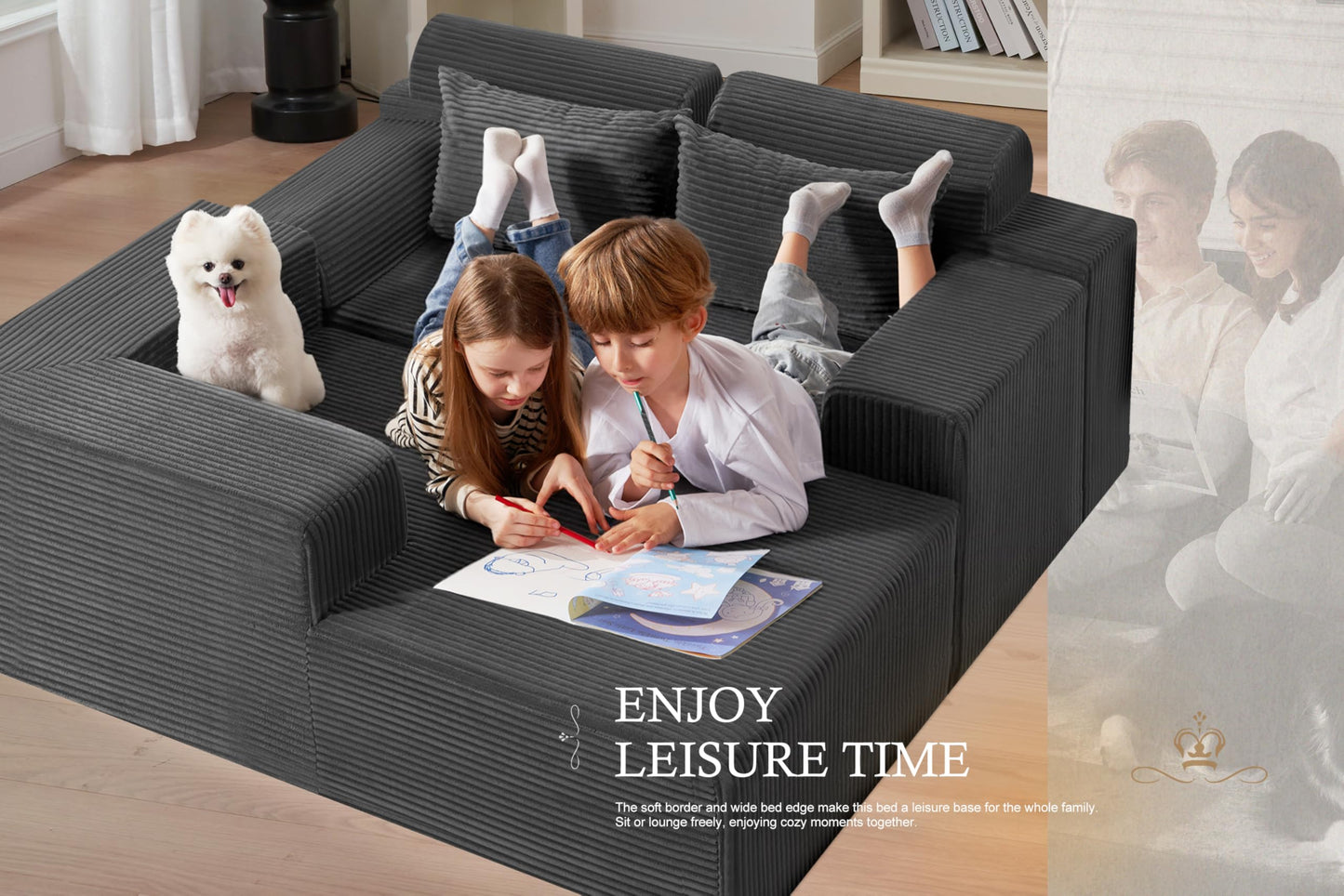 HABUTWAY Sectional Couches for Living Room,No Assembly L Shaped Couch 105" Modular Sectional Sofa Couch with Deep Seat,Cloud Couches Furniture Sets for Apartment,Corduroy (Dark Grey, Left Facing)