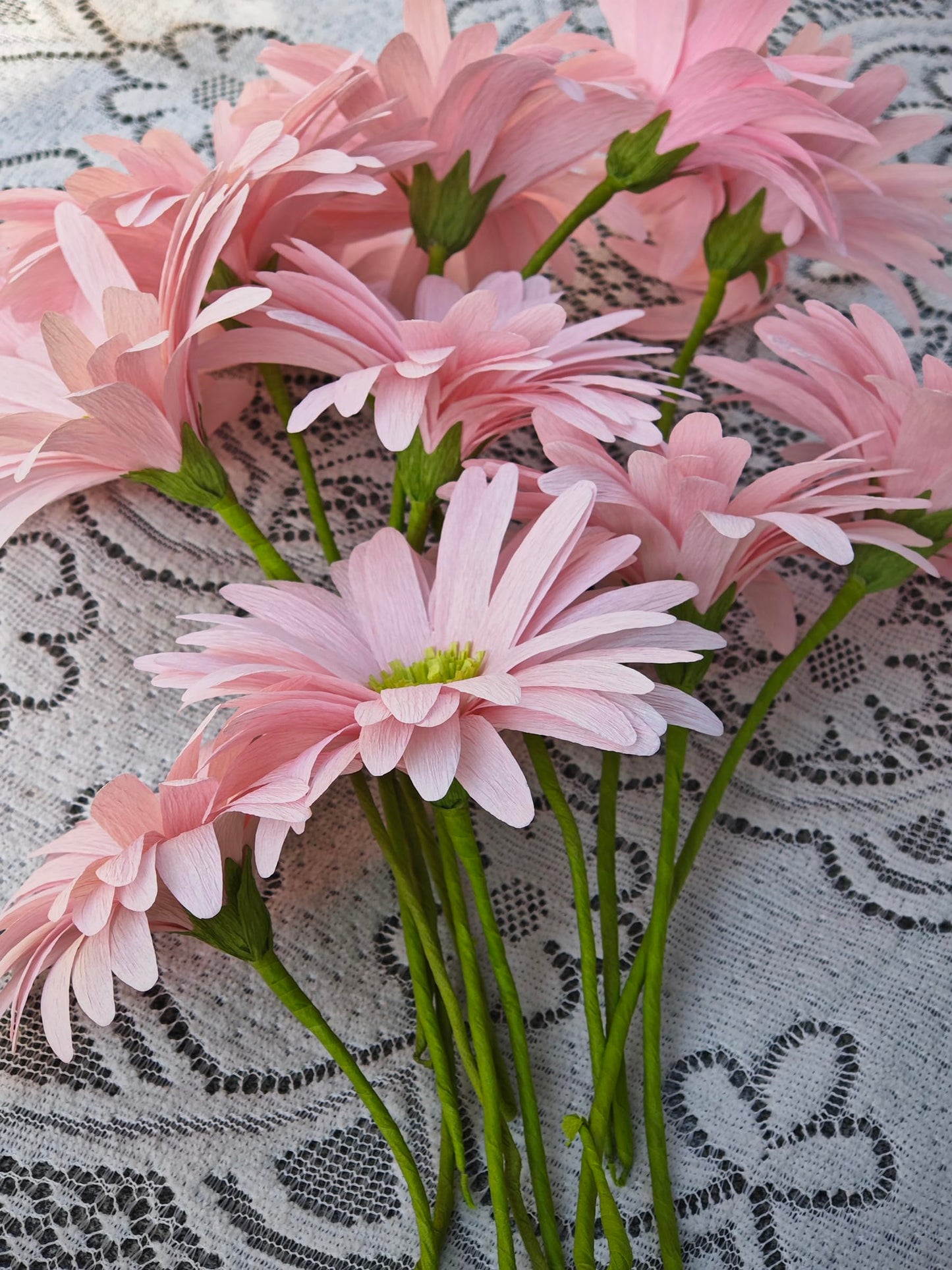 Pink Daisy for Home Decor Events DIY Crepe Paper Flower Bouquet Making Kit Complete Craft Materials for Floral Art 12 Qty