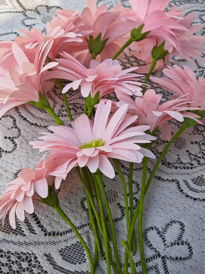 Pink Daisy for Home Decor Events DIY Crepe Paper Flower Bouquet Making Kit Complete Craft Materials for Floral Art 12 Qty