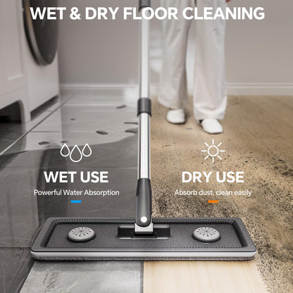 POPMOP Compact Floor Mop and Bucket - Flat Mop and Bucket with Wringer Set Hands Free | Wet Dry Mop for Apartment, Tiny Home, RV, Windows, Wall, Hardwood, Vinyl, Floor with 6 Microfiber Cloths