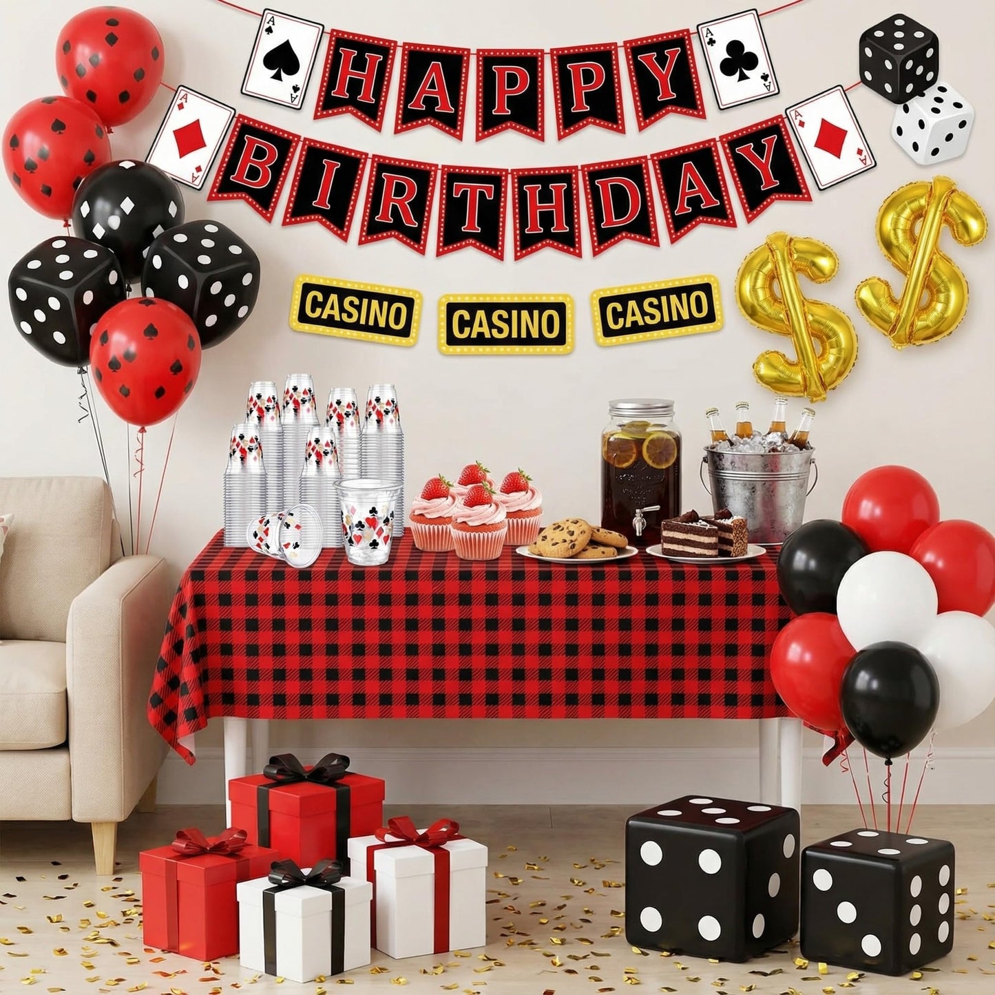 Uiifan 50 Pcs Casino Party Decorations Las Vegas Cups Casino Game Night Party Supplies 12 oz Poker Disposable Plastic Shot Cups for Hot Cold Drinking Office Home Dice Vegas Birthday Favors
